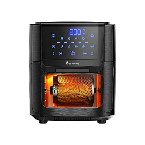 MasterPro Foodies | Freidora Sin Aceite y Horno Eléctrico | AirFryer con Capacidad de 12L y 1800W de Potencia | Con Pantalla LED Táctil | Freidora de Aire | 8 Funciones Diferentes en 1