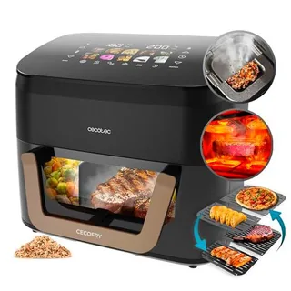 Cecotec Freidora de Aire sin Aceite 10L Plancha Grill Doble Resistencia Ahumador Integrado Air Fryer Cecofry&Grill Smokin' 10000