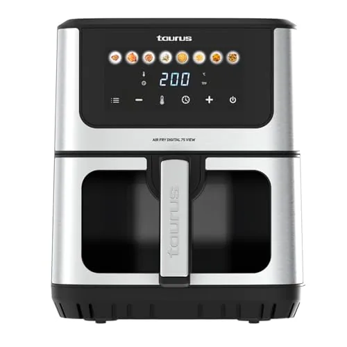 Taurus - Freidora aire Air Fry Digital 7S View | 1600W | 6,5L | 8 Programas | Pantalla táctil | Avisador Acústico | Cocción Uniforme | Libre BPA y PFOA | Asa toque frío | Recetario online