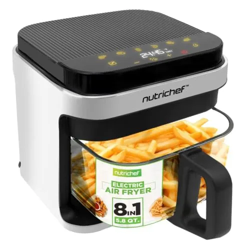 NutriChef Air Fryer - Freidora de aire caliente 8 en 1 con tazón transparente