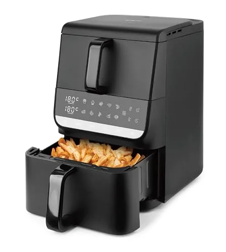 EMERIO Dual Zone AF-133542 Freidora de aire caliente XXL (10 l) | Smart Fryer con 2 cámaras (3,5 l arriba y 6,5 l abajo) | Air Fryer con función SYNC