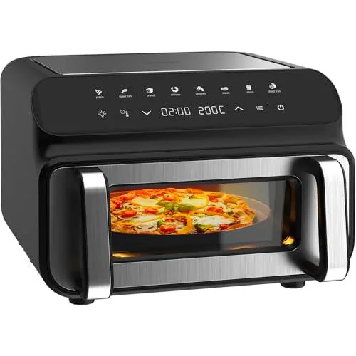 Iceagle Grill & Freidora de Aire 2000W - 10L Freidora Sin Aceite con Ventana Visibl