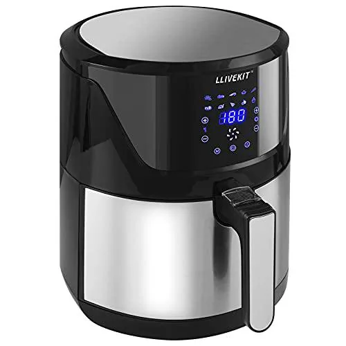 LLIVEKIT Freidora de Aire Caliente 1400W 5L Freidora sin Aceite con Pantalla LED Táctil 10 Modos de Cocción Temporizador y Temperatura Ajustable 80-200℃ AirFryer Elétrico Negro+plata WAF0020DE