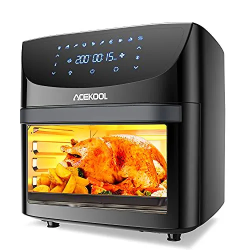 Freidora Aire Acekool Freidora sin Aceite 18L Horno de Aire Caliente con 10 Programas 1800W Freidora de Aire Caliente con Accesorios Panel LED Ventana Transparente Sin BPA Libro de Recetas Incluido