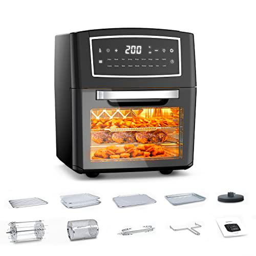 Freidora de aire caliente, Horno freidora de aire de 12 litros con 18 menús preestablecidos con pantalla LED de un solo toque