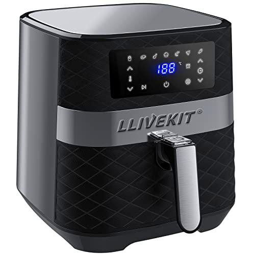 LLIVEKIT Freidora sin Aceite 1700W 6L Freidora de Aire Caliente con Pantalla LED Táctil 7 Modos de Cocción Temporizador y Temperatura Ajustable 60-200℃ AirFryer Elétrico Negro WAF0024DE