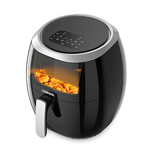 Freidora Aire Acekool Freidora sin Aceite 8L FT2 Panel LED Ventana Transparente Horno de Aire Caliente con 8 Programas 1800W Freidora de Aire Caliente Sin BPA Libro de Recetas Incluido