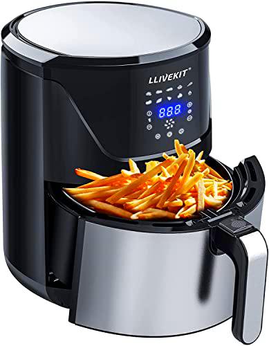 LLIVEKIT Freidora de Aire Caliente 1800W 7L Freidora sin Aceite con Pantalla LED Táctil 10 Modos de Cocción Temporizador y Temperatura Ajustable 80-200℃ AirFryer Elétrico Negro+plata WAF0022DE