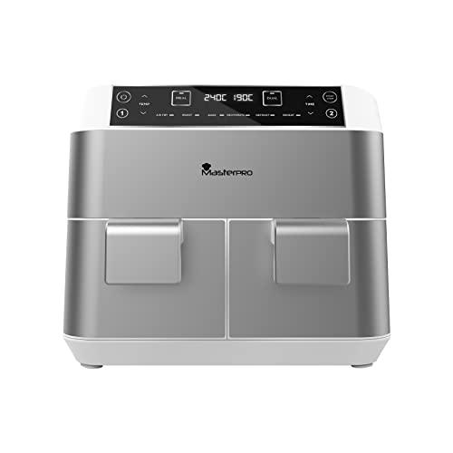 MasterPro Power Duo | Freidora Sin Aceite | Airfryer Color Blanco con 2 Zonas de Cocinado Independientes | Capacidad 7,6L y Potencia 2460W | Freidora de Aire | 6 Funcionalidades en 1 | Fácil Limpieza