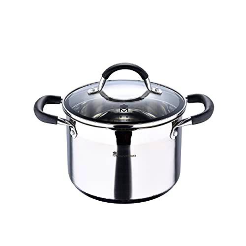MasterPro Foodies | Olla de Cocina con Tapa de Cristal | Capacidad de 4 L | Fabricada en Acero Inoxidable | Muy Resistente y Fácil de Limpiar | Compatible con Todo Tipo de Cocinas