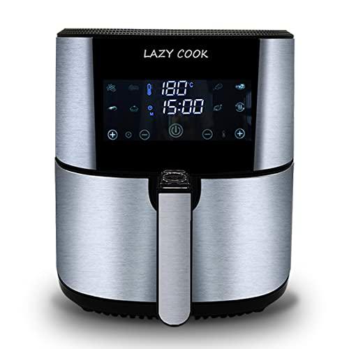LAZY COOK Freidora sin Aceite 6 L, Freidora de Aire Caliente 1800W con Pantalla LED Táctil ，Actualizar Air Fryer con Función de Precalentar