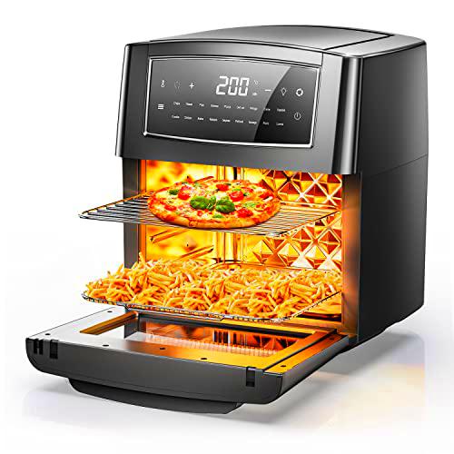 12L Freidora de Aire, Freidora sin Aceite 18 en 1 Mini Horno Aire Caliente 1500W Horno Sobremesa de Convección con Cesta Giratoria,Pantalla LED Táctil