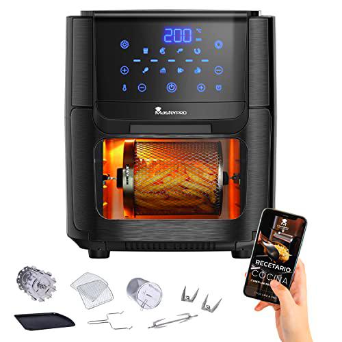 MasterPro Foodies | Freidora Sin Aceite y Horno Eléctrico | AirFryer con Capacidad de 12L y 1800W de Potencia | Con Pantalla LED Táctil | Freidora de Aire | 8 Funciones Diferentes en 1