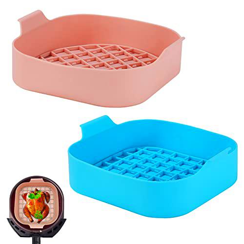 2 Piezas Molde Cuadrada Silicona Freidora de Aire, Olla de Silicona para Freidora de Aire, Freidora Aire Reutilizables y Antiadherentes, Olla de Silicona para Freidora de Aire,horno Microondas