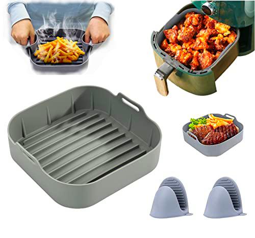 DOMLUXURY Accesorio Exclusivo Freidora De Aire Sin Aceite [20,5cm]-Molde Olla De Silicona Cuadrada Para Freidora De Aire- Cesta Silicona Airfryer- Bandeja Silicona Freidora- Resistente y Reutilizable