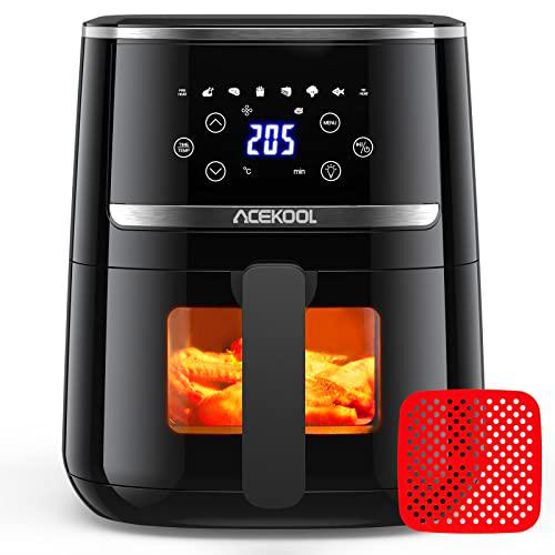 Freidora Aire Acekool Freidora sin Aceite 8L FT2 Panel LED Ventana  Transparente Horno de Aire Caliente con 8 Programas 1800W Freidora de Aire  Caliente Sin BPA Libro de Recetas Incluido