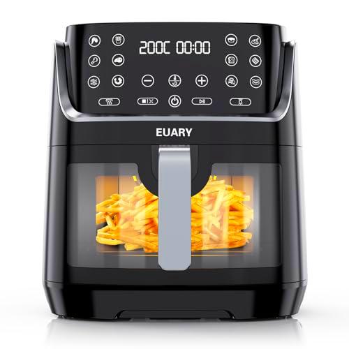 EUARY Freidora Sin Aceite 8L 1700W Freidora de Aire Caliente con 12 Programas Pantalla LED Táctil AirFryer con 32 Recetas en Español y Precalentar