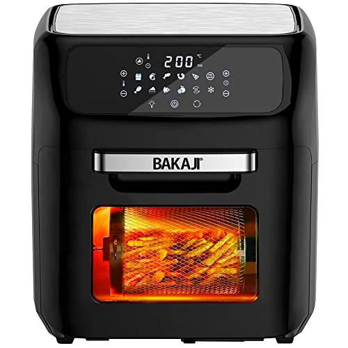 Bakaji Horno freidora de aire caliente para freír cocina parrilla seca sin aceite Airfryer capacidad 12 litros pantalla LED táctil 12 programas temporizador regulación temperatura potencia 1800 W