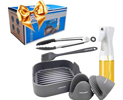 GOOD2HOME Moldes para Freidora de Aire Cuadrada 20.5cm Utensilios freidora de Aire Accesorios freidora de Aire con Pulverizador Aceite Spray