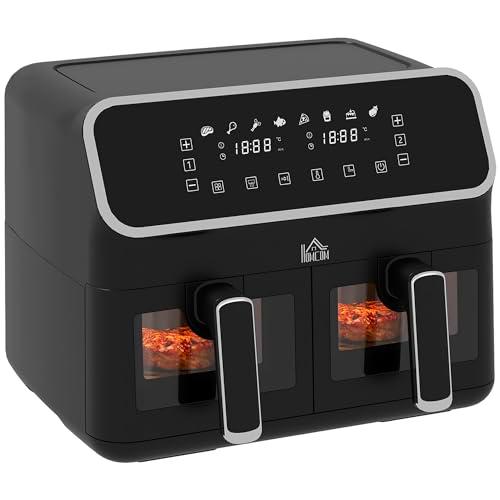 HOMCOM Freidora de Aire 8L Freidora sin Aceite 2700W con 2 Cestas Independientes 8 Programas Preestablecidos Pantalla Digital Ventana Visual Receta Temporizador 39x38,5x31 cm Negro