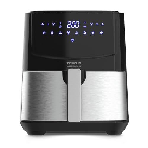 Taurus - Freidora De Aire Sin Aceite 5 Litros | 1.450W | 8 Programas | Temporizador Digital 60 mins | Temperatura Ajustable Hasta 200ºC | Air Fryer pantalla Táctil | Libre BPA