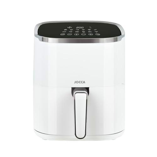 Jocca - Freidora de Aire Caliente 5L| Freidora Sin Aceite con Ventana| Air Fryer| 1450W Potencia| Protección sobrecalentamiento| Pantalla Led Táctil| 12 Programas Predeterminados| Blanco