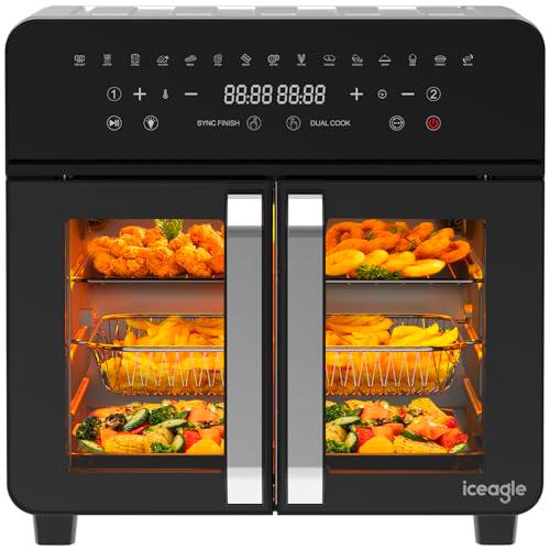 iceagle Freidora de Aire 23L Dual Zone - XXL Freidora Sin Aceite con Ventanas Dobles | Horno Air Fryer