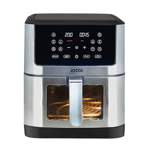 JOCCA - Freidora de Aire Caliente con Ventana 8L| Freidora Sin Aceite 8 Litros| Air Fryer Gran Capacidad| Temporizador| Cocina Sana| Potencia 1800W| Programas| Pantalla Táctil (Plata)