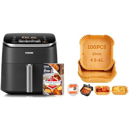 COSORI freidora de aire caliente XXL Turbo Blaze, freidora de aire caliente de 6L con 5 niveles de velocidad y papel de horno para freidora de aire caliente 4,5-6L