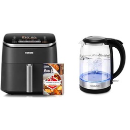 COSORI freidora de aire caliente XXL Turbo Blaze, freidora de aire de 6 litros con 5 niveles de velocidad y vaso hervidor con filtro de acero inoxidable mejorado y tapa interior