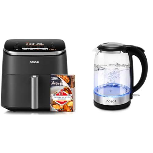 COSORI freidora de aire caliente XXL Turbo Blaze, freidora de aire de 6 litros con 5 niveles de velocidad y vaso hervidor con filtro de acero inoxidable mejorado y tapa interior