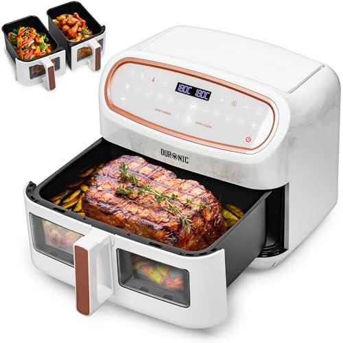 Duronic AF34 WE Freidora de aire sin aceite 2400 W | Air Fryer 2 cestas 5L + 1 cesta 10L con Ventana | Airfryer 10 programas | Pantalla táctil | Cestas antiadherentes | Fácil de limpiar | 50-200º