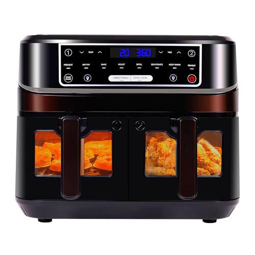 Freidora de aire de 2 cámaras con ventana visible, Emphsism Airfryer XXL de 10L con 2 cajones de 5L