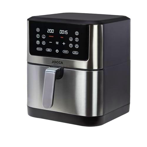 Jocca - Freidora de Aire 8 L| Airfryer Gran Capacidad| Freidora sin Aceite 8 Litros| Pantalla LED Táctil| Cocina Sana| Horno de Aire| Temporizador| Temperatura Ajustable| 1800W| Plata