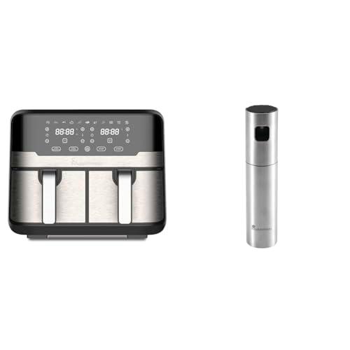 Pack Freidora de Aire Doble MasterPRO Rocket Duo 900 | Color Negro | Capacidad de 9 L y 2400 W | Pantalla LED Táctil | 11 Funciones | 2 Pulverizadores de Aceite en Spray de 100ml de Acero Inoxidable