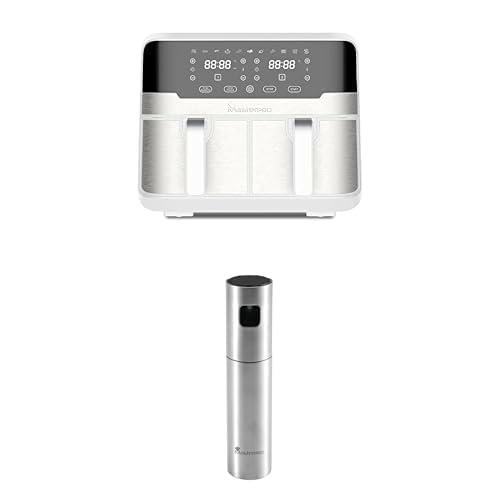 MasterPro Pack Freidora de Aire Doble Rocket Duo 900 | Color Negro | Capacidad de 9 L y 2400 W | Pantalla LED Táctil | 11 Funciones | 2 Pulverizadores de Aceite en Spray de 100ml de Acero Inoxidable