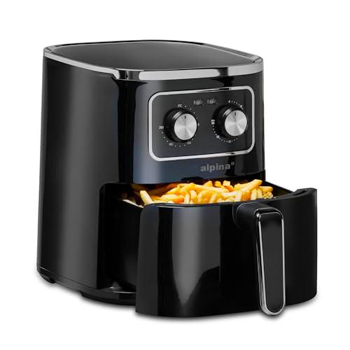Alpina Airfryer Freidora de aire caliente 4,5 l 1400 W Temperatura ajustable de 80 a 200 ºC para 4 a 6 personas Freidora de aire con temporizador hasta 60 min