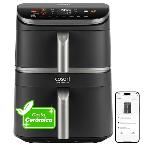 Cosori Turbo Tower 10.8L Smart Air Fryer 2630W, Cestas Dobles con Recubrimiento Cerámico Seguro con DC Motor y Dual Blaze