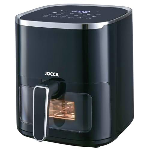 JOCCA - Freidora de Aire Caliente con Ventana 5L| Freidora Sin Aceite| Air Fryer 5 Litros| Temporizador| Temperatura Ajustable| Cocina Sana| 1450W| Negro