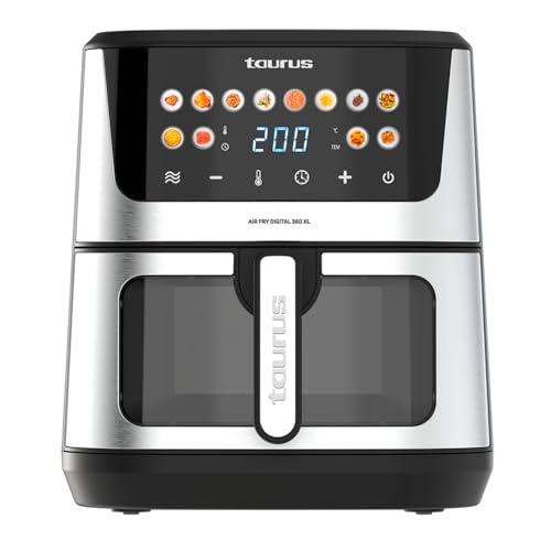 Taurus - Freidora aire Air Fry Digital 360 XL | 2100W | 8L | 12 programas | Pantalla táctil | Doble resistencia | Interior metálico | Precalentado | Libre de BPA y PFOA | Recetario online