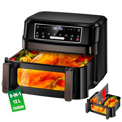 Freidora de Aire Caliente 2 Cámaras | Freidora de Aire de 12L Doble Cámara Cámara única Ajustable