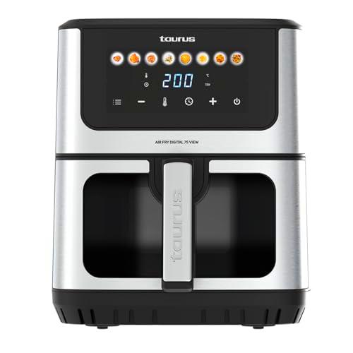Taurus - Freidora aire Air Fry Digital 7S View | 1600W | 6,5L | 8 Programas | Pantalla táctil | Avisador Acústico | Cocción Uniforme | Libre BPA y PFOA | Asa toque frío | Recetario online