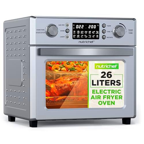 NutriChef Horno Eléctrico de Aire 26L | Freidora de Aire y Rotisserie de 1700W para Encimera | Función de Rotación 360º | 10 Programas Digitales Preestablecidos