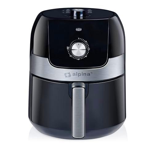 Alpina Airfryer Freidora de aire caliente 3,5 l 1400 W Temperatura ajustable de 80 a 200 ºC para 3 a 5 personas Horno con temporizador hasta 60 minutos Apto para lavavajillas Metal Negro
