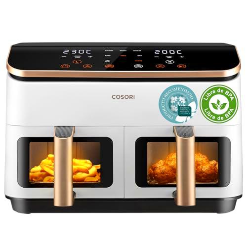 Cosori Freidora de Aire True Acero Inox-Doble Cesta 8,5L-Grande Air Fryer-Sync Cook de Alta Tecnología-Alta Potencia y Velocidad-55% de Ahorro Energético-10 Funciones-Máx 10 Personas-Limpiable