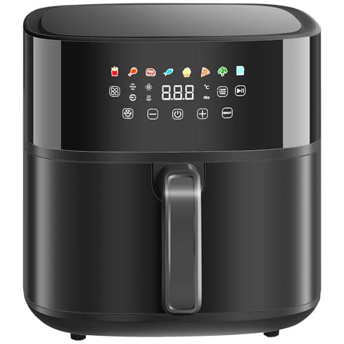 HOMCOM Freidora de Aire 8 L Air Fryer 1700 W Circulación de Aire Caliente a 360º Temperatura Regulable 80-200ºC 8 Programas Panel Táctil Temporizador Negro