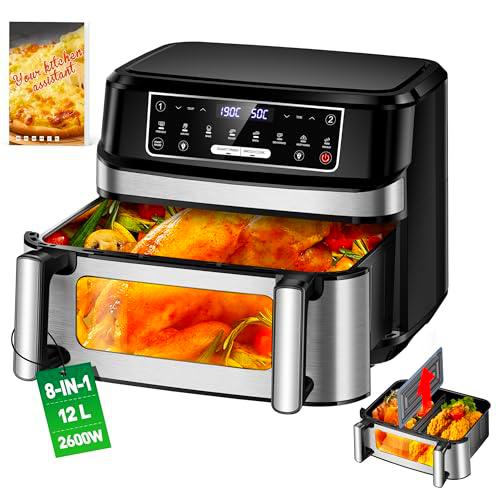 Freidora de Aire Caliente de 2 Cámaras | 12L Airfrey Ajustable una dos Cámaras con Libro de Recetas