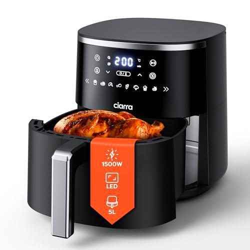 Ciarra Freidora de Aire 5L, Air Fryer Freidora sin Aceite Caliente 1500W con Pantalla LED Dietética y Digital Táctil
