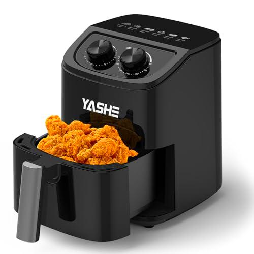 YASHE 2,3L Freidora Aire para 1-2 Personas, Compacta Air Fryer con 6 Opciones de Menú