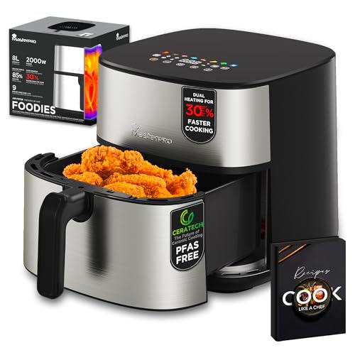MasterPRO SURROUND 800 | Freidora de Aire de 8L 100% Libre de PFAS | 2000W Potencia | Sistema Calentamiento Dual para Cocción Ultrarrápida y Eficiente | Pantalla táctil LED | 11 Programas de Cocción